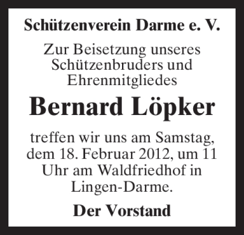 Traueranzeige von Bernard Löpker von Neue Osnabrücker Zeitung