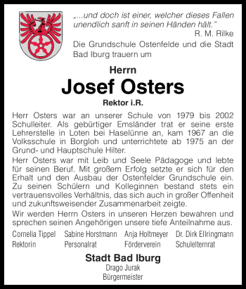 Traueranzeige von Josef Osters von Neue Osnabrücker Zeitung