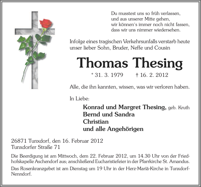  Traueranzeige für Thomas Thesing vom 20.02.2012 aus Neue Osnabrücker Zeitung