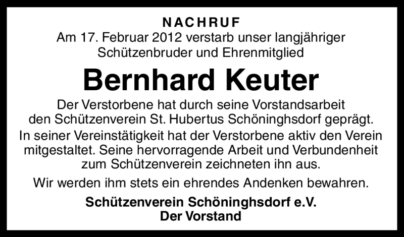  Traueranzeige für Bernhard Keuter vom 22.02.2012 aus Neue Osnabrücker Zeitung