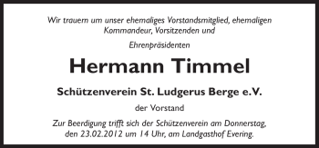 Traueranzeige von Hermann Timmel von Neue Osnabrücker Zeitung