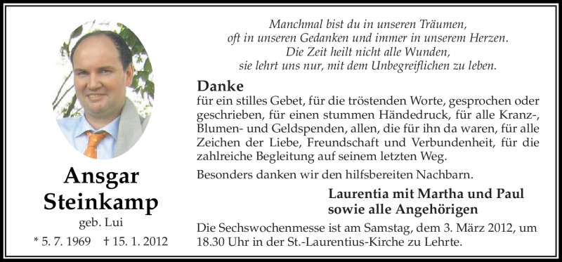  Traueranzeige für Ansgar Steinkamp vom 29.02.2012 aus Neue Osnabrücker Zeitung