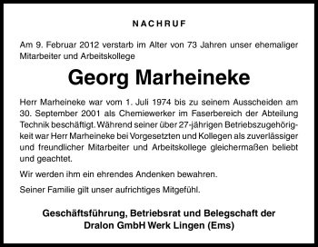 Traueranzeige von Georg Marheinke von Neue Osnabrücker Zeitung