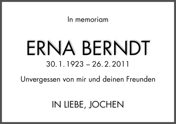 Traueranzeige von Erna Berndt von Neue Osnabrücker Zeitung