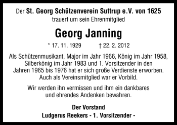 Traueranzeige von Georg Janning von Neue Osnabrücker Zeitung