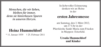 Traueranzeige von Heinz Hummeldorf von Neue Osnabrücker Zeitung