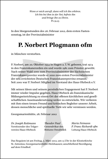 Traueranzeige von Norbert Plogmann von Neue Osnabrücker Zeitung
