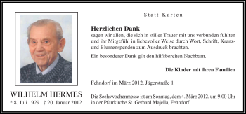 Traueranzeige von Wilhelm Hermes von Neue Osnabrücker Zeitung