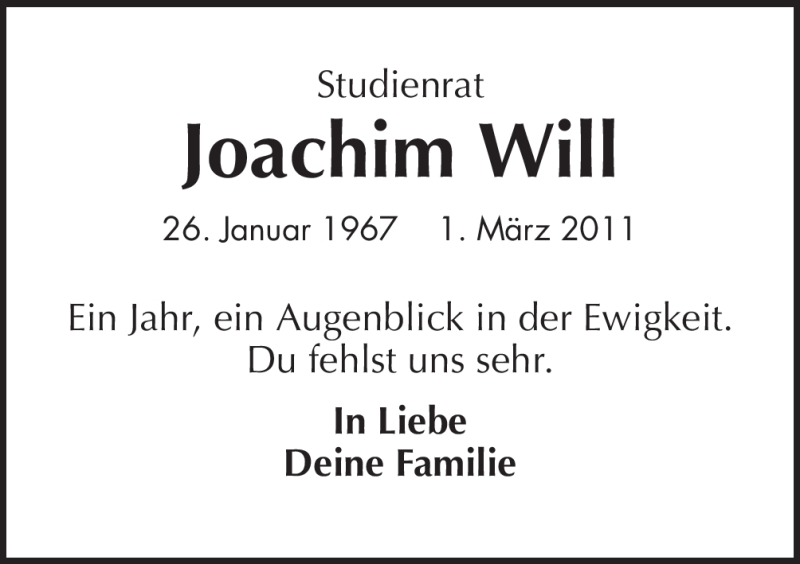  Traueranzeige für Joachim Will vom 01.03.2012 aus Neue Osnabrücker Zeitung