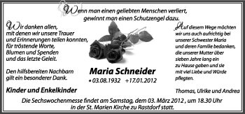 Traueranzeige von Maria Schneider von Neue Osnabrücker Zeitung
