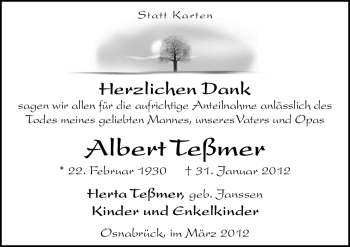 Traueranzeige von Albert Feßmer von Neue Osnabrücker Zeitung