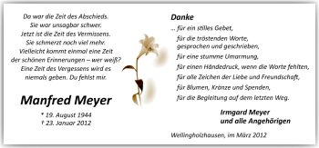 Traueranzeige von Manfred Meyer von Neue Osnabrücker Zeitung