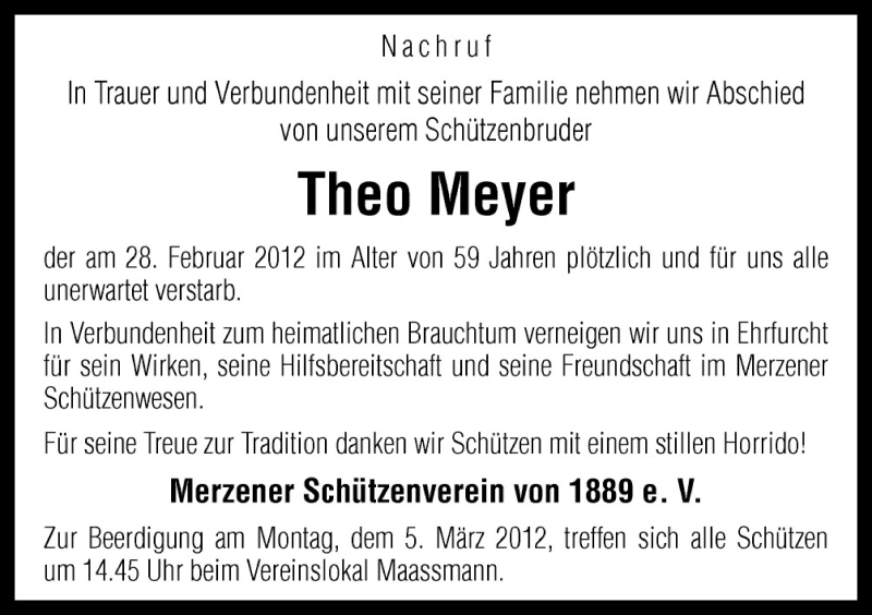  Traueranzeige für Theo Meyer vom 01.03.2012 aus Neue Osnabrücker Zeitung