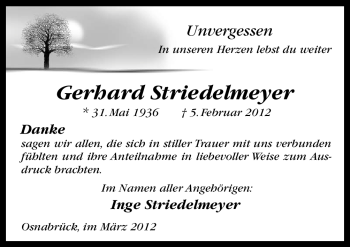 Traueranzeige von Gerhard Striedelmeyer von Neue Osnabrücker Zeitung