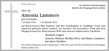 Traueranzeige von Antonia Lammers von Neue Osnabrücker Zeitung