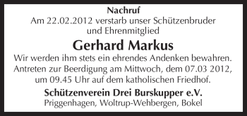 Traueranzeige von Gerhard Markus von Neue Osnabrücker Zeitung