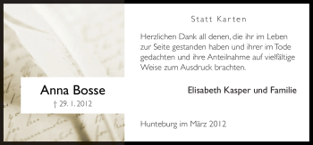 Traueranzeige von Anna Bosse von Neue Osnabrücker Zeitung