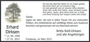 Traueranzeige von Erhard Dirksen von Neue Osnabrücker Zeitung