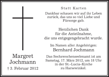 Traueranzeige von Margret Jochmann von Neue Osnabrücker Zeitung