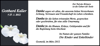 Traueranzeige von Gotthard Kaller von Neue Osnabrücker Zeitung