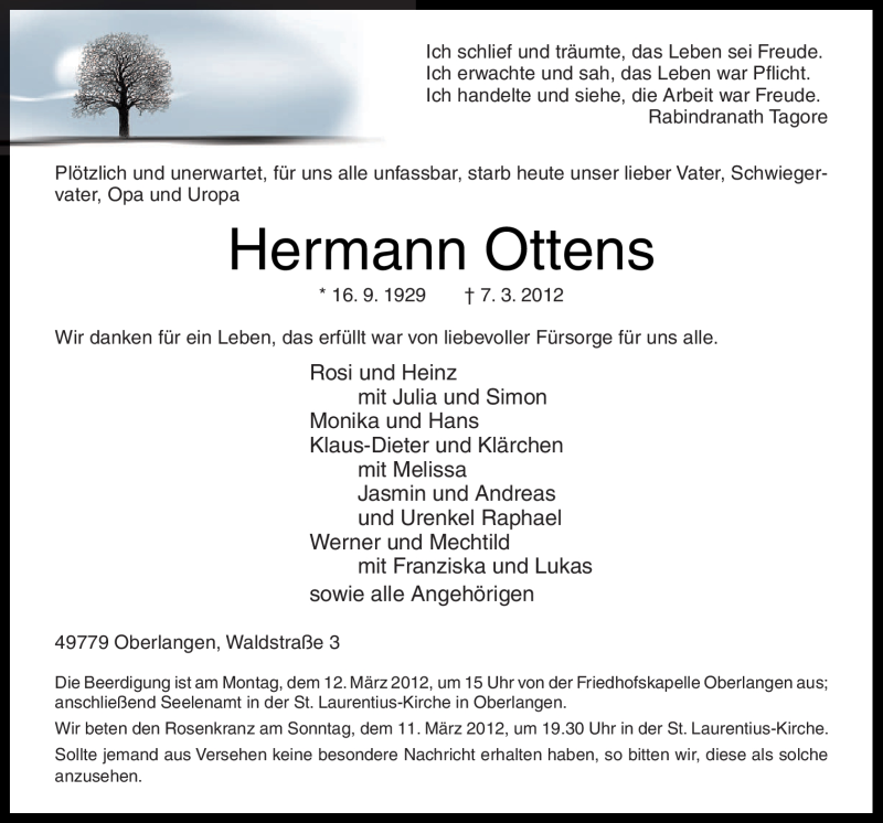  Traueranzeige für Hermann Ottens vom 09.03.2012 aus Neue Osnabrücker Zeitung