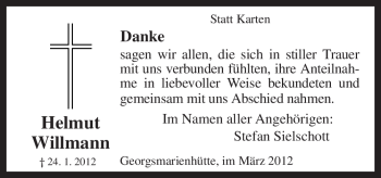 Traueranzeige von Helmut Willmann von Neue Osnabrücker Zeitung