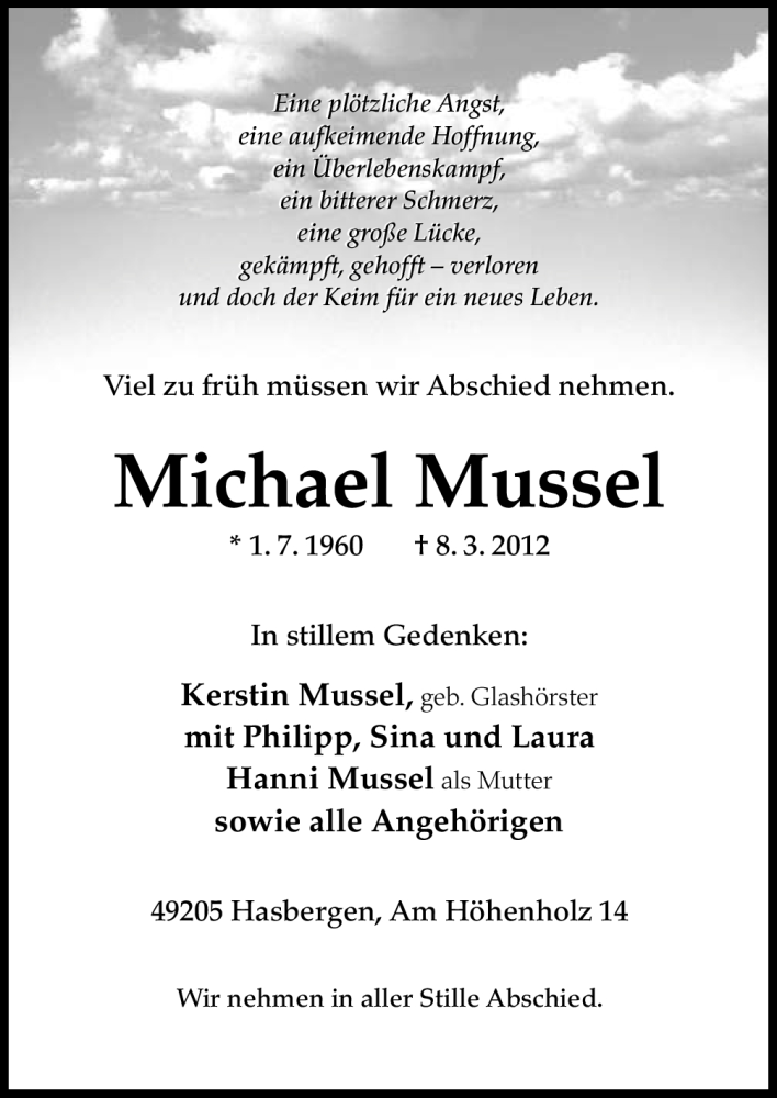  Traueranzeige für Michael Mussel vom 10.03.2012 aus Neue Osnabrücker Zeitung