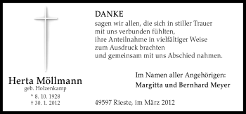 Traueranzeige von Herta Möllmann von Neue Osnabrücker Zeitung