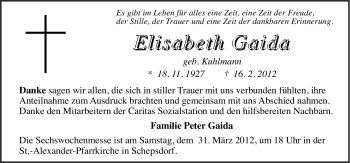 Traueranzeige von Elisabeth Gaida von Neue Osnabrücker Zeitung