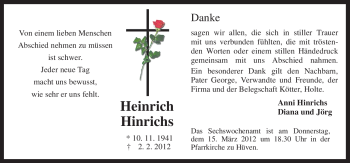 Traueranzeige von Heinrich Hinrichs von Neue Osnabrücker Zeitung