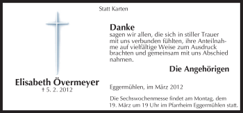 Traueranzeige von Elisabeth Övermeyer von Neue Osnabrücker Zeitung