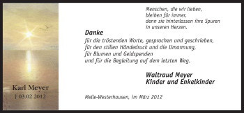 Traueranzeige von Karl Meyer von Neue Osnabrücker Zeitung