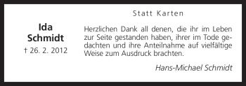 Traueranzeige von Ida Schmidt von Neue Osnabrücker Zeitung
