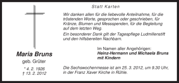 Traueranzeige von Maria Bruns von Neue Osnabrücker Zeitung