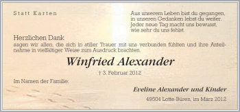 Traueranzeige von Winfried Alexander von Neue Osnabrücker Zeitung