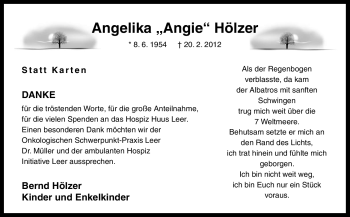 Traueranzeige von Angelika Hölzer von Neue Osnabrücker Zeitung