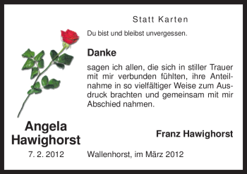 Traueranzeige von Angela Hawighorst von Neue Osnabrücker Zeitung