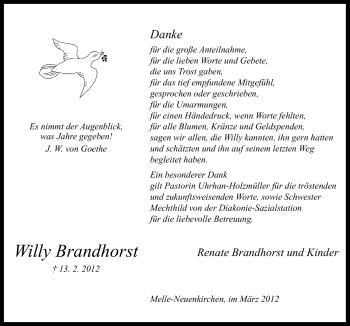 Traueranzeige von Willy Brandhorst von Neue Osnabrücker Zeitung