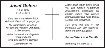 Traueranzeige von Josef Osters von Neue Osnabrücker Zeitung