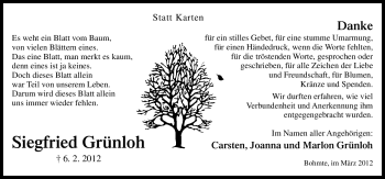 Traueranzeige von Siegfried Grünloh von Neue Osnabrücker Zeitung