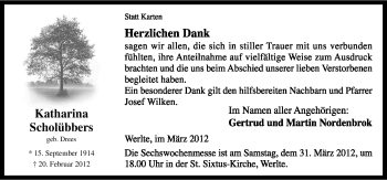 Traueranzeige von Katharina Scholübbers von Neue Osnabrücker Zeitung