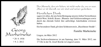 Traueranzeige von Georg Marheineke von Neue Osnabrücker Zeitung