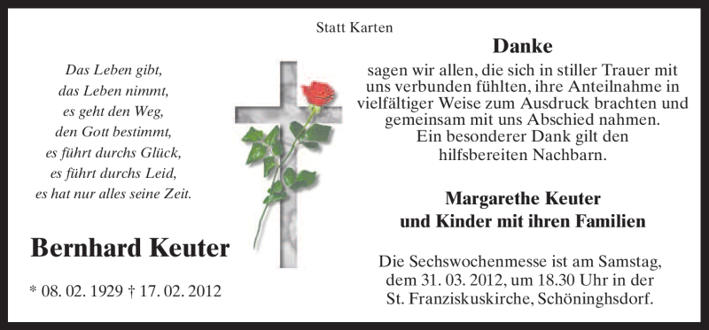  Traueranzeige für Bernhard Keuter vom 28.03.2012 aus Neue Osnabrücker Zeitung
