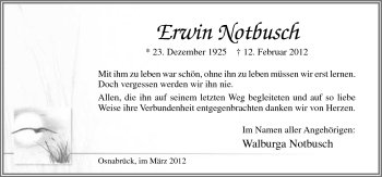 Traueranzeige von Erwin Notbusch von Neue Osnabrücker Zeitung GmbH & Co. KG