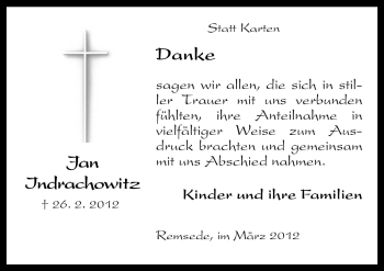 Traueranzeige von Jan Indrachowitz von Neue Osnabrücker Zeitung GmbH & Co. KG