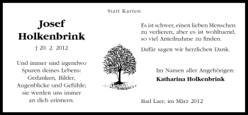 Traueranzeige von Josef Holkenbrink von Neue Osnabrücker Zeitung GmbH & Co. KG