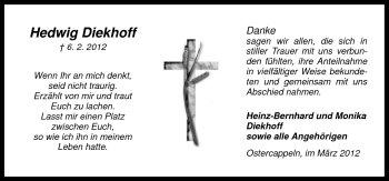 Traueranzeige von Hedwig Diekhoff von Neue Osnabrücker Zeitung GmbH & Co. KG