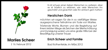 Traueranzeige von Marlies Scheer von Neue Osnabrücker Zeitung GmbH & Co. KG