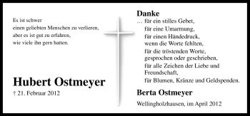 Traueranzeige von Hubert Ostmeyer von Neue Osnabrücker Zeitung