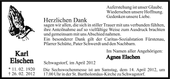 Traueranzeige von Karl Elschen von Neue Osnabrücker Zeitung GmbH & Co. KG